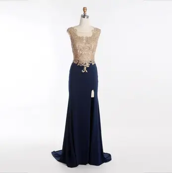 

Navy Blue Formal Evening Dresses Long 2020 Embroidery Floor-Length Prom Party Gowns Plus Size