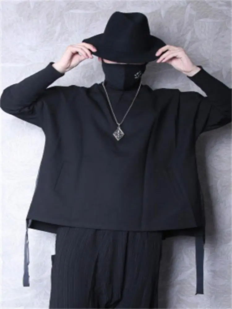 

Men's Long Sleeve T-Shirt Spring And Autumn New High Collar Korean Japanese Hip Hop Street Casual Loose Large Shirt