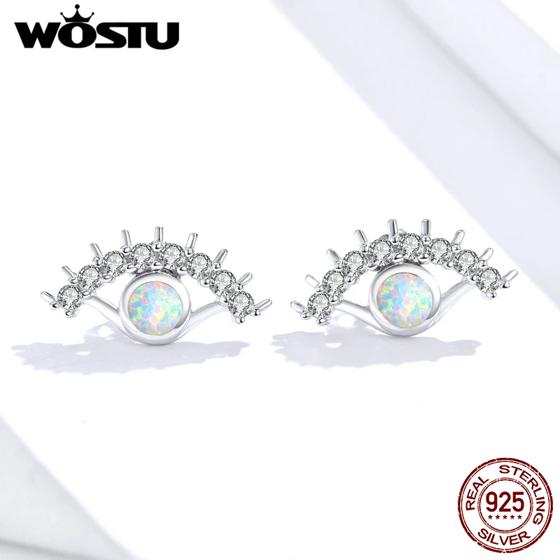 

WOSTU Lucky Eyes Opal Stud Earrings 100% 925 Sterling Silver For Women Small Earrings Fashion Wedding Engagement Jewelry FIE856