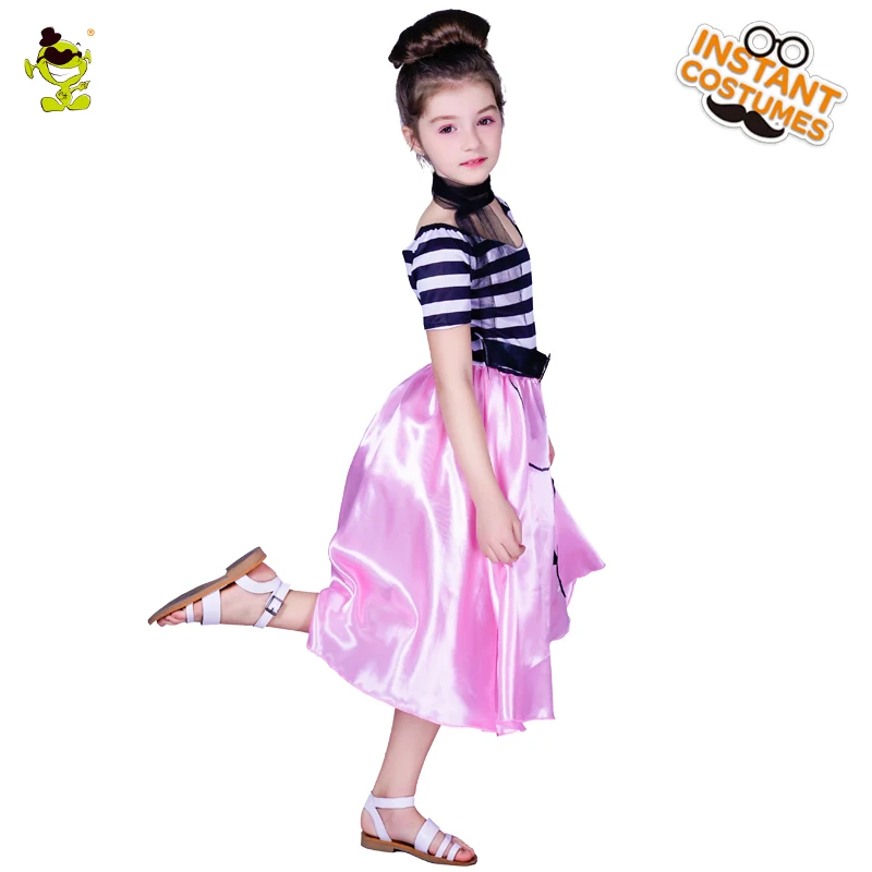 Милое розовое платье принцессы для девочек; карнавальный костюм; детское нарядное платье; праздничный комплект; Детские вечерние платья в полоску с изображением щенка из мультфильма