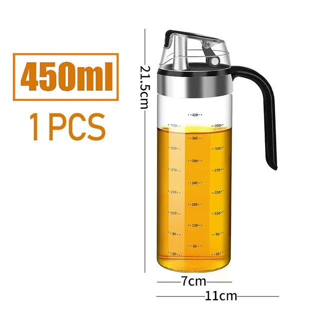 Large Olive Oil Dispenser Bottle Auto Flip Condiment Container Automatic Cap and Leakproof Vinegar Glass Cruet 450ML 1pcs