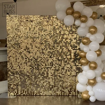 

Gold color sequin panel wedding backdrop custom adverting sings shop window background glam shimmer sequin wall 3D wall sticker