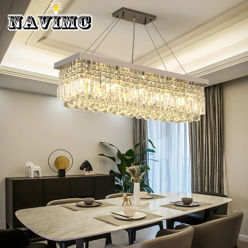 

Modern Rectangular Silver Black Crystal Chandelier For Restaurant Dining Room Bedroom