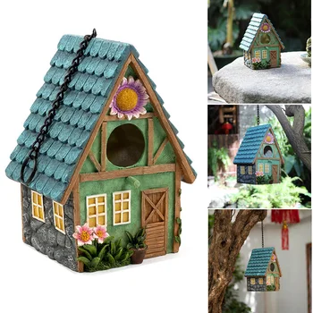 1pc żywica ręcznie malowane Ing kolorowe Birdhouse ogród kraj domki domek dla ptaków dekoracja zewnętrzna gniazdo dla ptaków tanie i dobre opinie CN (pochodzenie) Drewna BIRDS