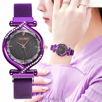 

YOLAKO Ladies Watch Rose Gold Steel Quartz Wrist Watch Women's Magnet Starry Sky Watch Clock Relogio Feminino reloj mujer