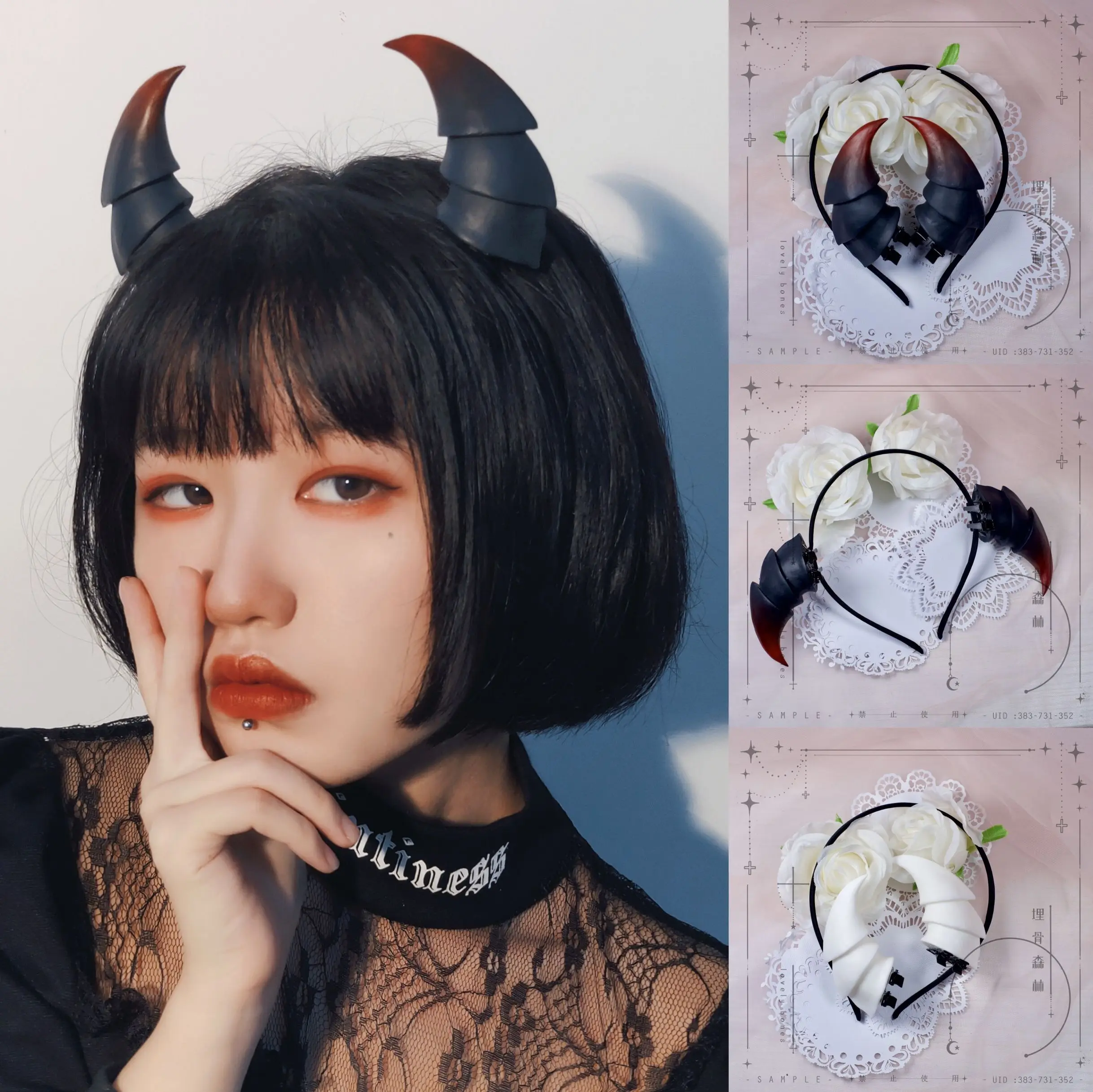 Gothic Devil Horn Headband Photograph Ox Horn Hair Hoop Original