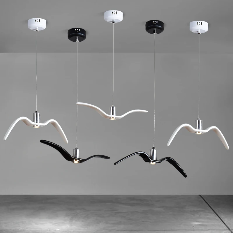 

Replica chandelier Bird design seagull light for Kitchen Dining room Resin Kids room Black White Spotlight art deco chandelier