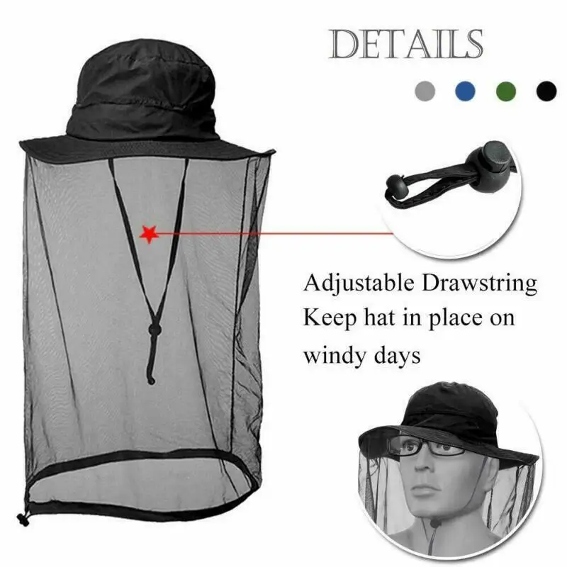 Protective Outdoor Mosquito Head Net Hat UPF 50+ Men Sun Hat with Mesh Face Mask Protection Beekeeping Cap