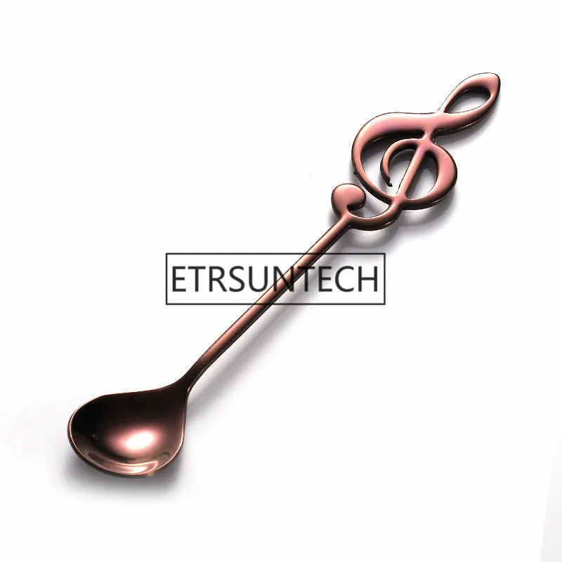 Rose Gold 100pcs Stainless Steel Colorful Spoon Musical Note Spoons For Coffee Tea Dessert Drink Tableware Drinking Tools - Цвет: Rose Gold
