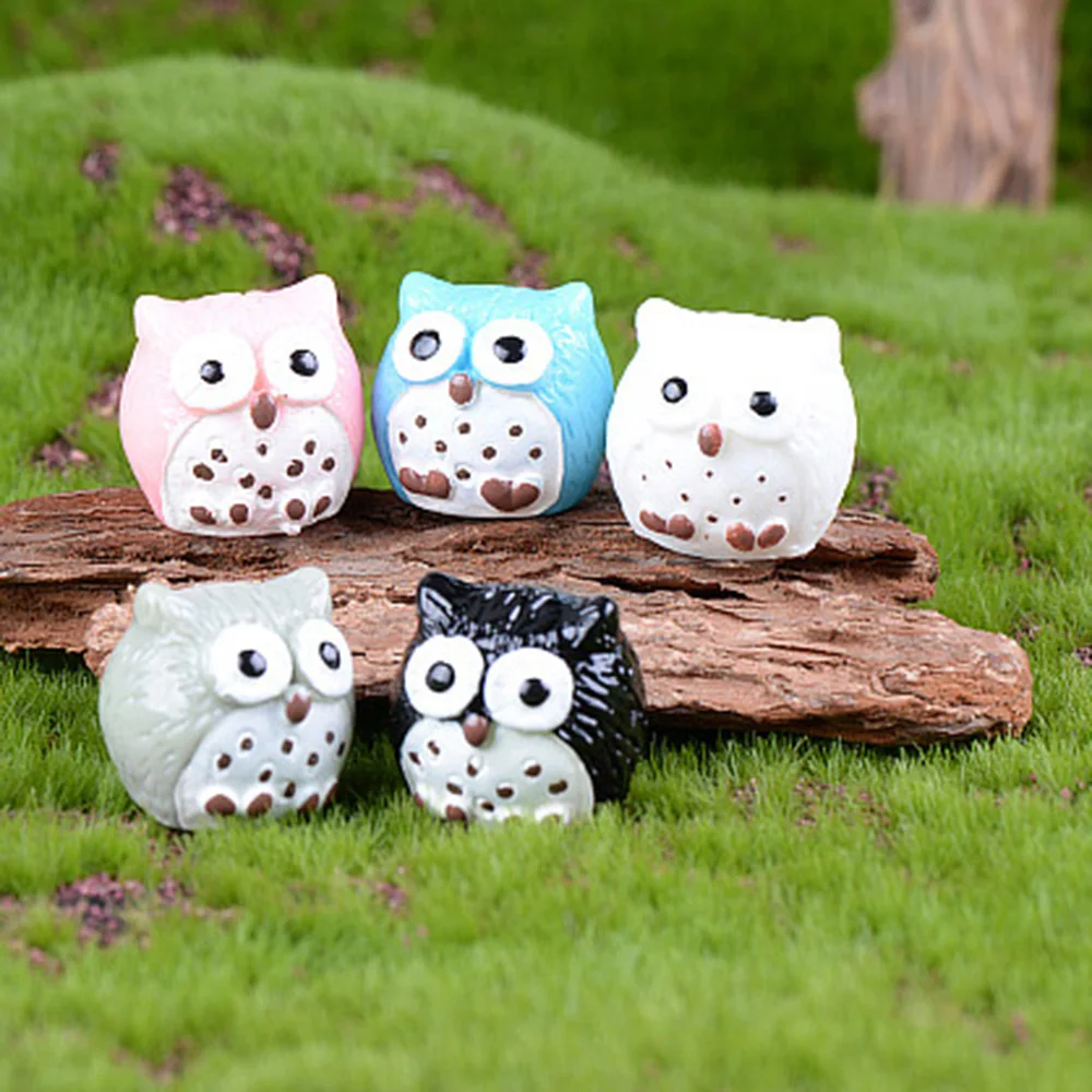 Mix 5 Pcs Owl Figurine Miniatures Kawaii Accessories Desk garden decoration outdoor Home Decor Graduation Gift Easter miniature figurines miniature ornament