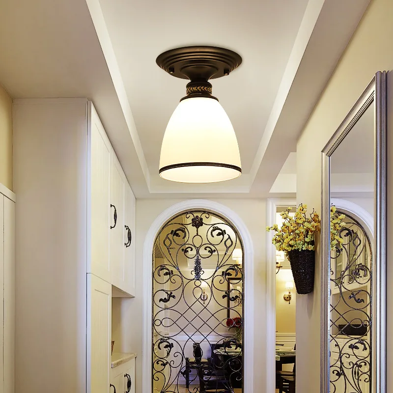 

American Style Lamp Single-head Ceiling Hallway Lighting Entrance Corridor Chandelier Village-Style Simple Vintage Wrought Iron