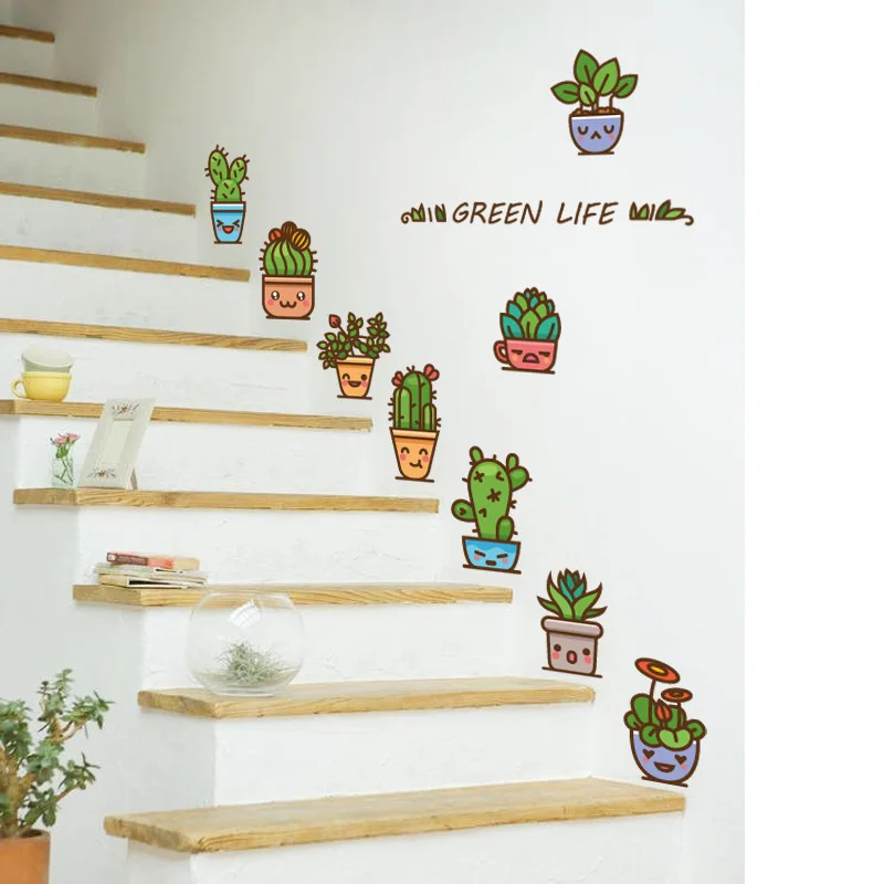 

Smile Face Wall Stickers Cute Plant Potted PVC Stickers Window Door Fridge Stickers Waterproof DIY Wall Art Decal Wallpaper