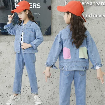 

New Autumn Denim Children's Clothing For Girls Jacket+Jeans Spring Kids Tracksuit Teenage Clothes For Girls 4 6 8 10 12 Years