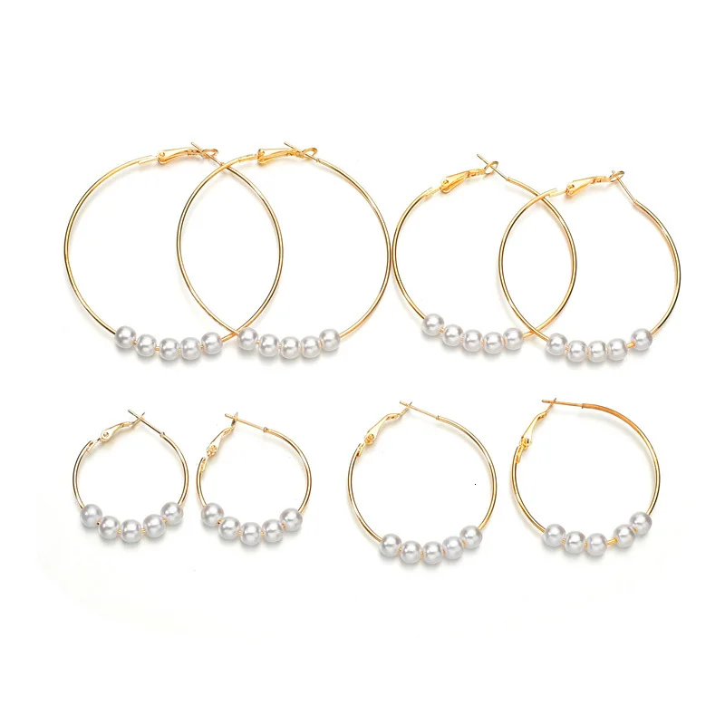 Bohemian Pearl Hoop Earrings 40mm 60mm 50mm Big Circle Earrings Basketball Brincos Loop Earrings For Women Jewelry Oorbellen