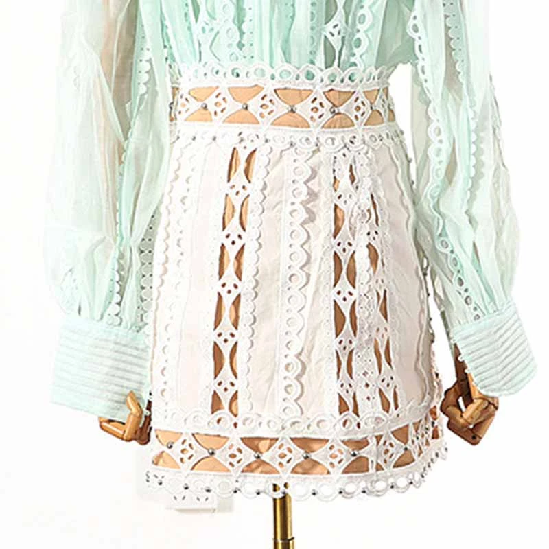 [YaLee] Новая мода Лето контрастный цвет Простой полый шов Кружева Бисер Высокая талия шорты для женщин A957