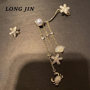

Fashion Personality Crab Starfish Shape Gold Color Asymmetric Ladies Earrings Micro Inlaid Zircon Pearl Net Red Earring Jewelry