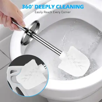 

Toilet Brush And Holder Set Stainless Steel Grip Compact Modern Design Toilet Bowl Cleaner Brush Tool Set For Bathroom