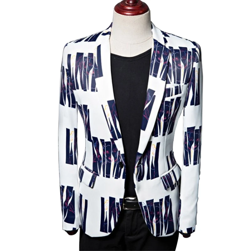 

Men's New Fashion Casual Suit Jacket One Button Lapel Cartoon Portrait Printing Banquet Party Happy Slim Suit