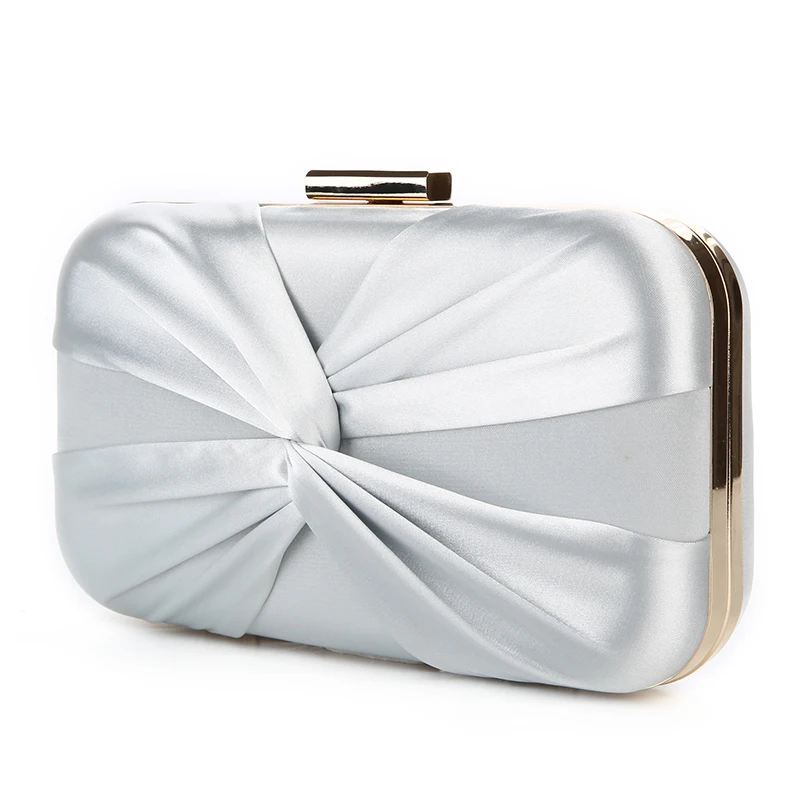 Luxy Moon Silver Pleated Silk Clutch Box Bag Side View