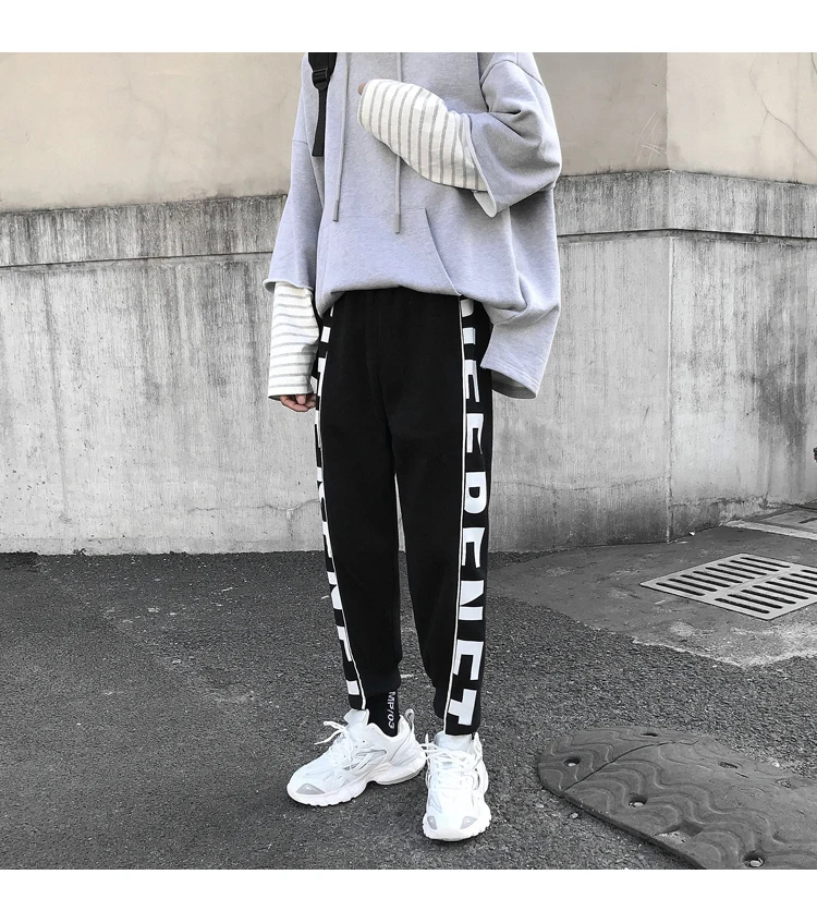 Plus Velvet Thick Joggers Pants Men's Fashion Letters Printed Casual Sweatpants Men Street Wild Hip Hop Loose Trousers Mens