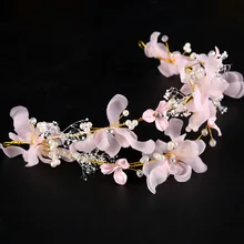 Розовая тканевая повязка на голову свадебная тиара ручной работы лента для волос ювелирные изделия Свадебная повязка Аксессуары свадебные украшения