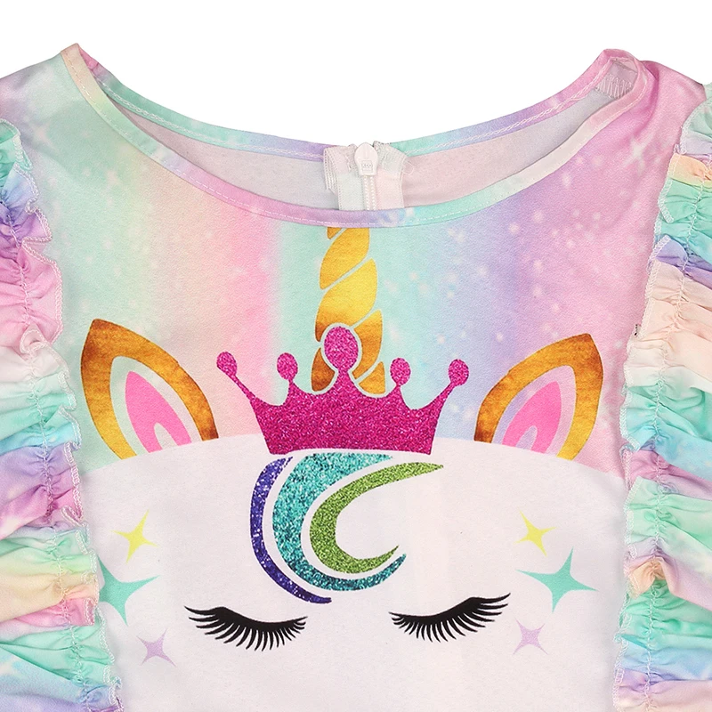 Myth Unicorn Cosplay Girls Princess Dress Thin Style Summer Casual Rainbow Unicorn Girls Dress Fantasy Party Baby Girl Dresses