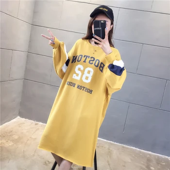 

Women's Sweatershirt Hoodie 2019 Winter Wear Loose Printed Letter Round Neck Long Section Plus Velvet Large Size Women's Clothin