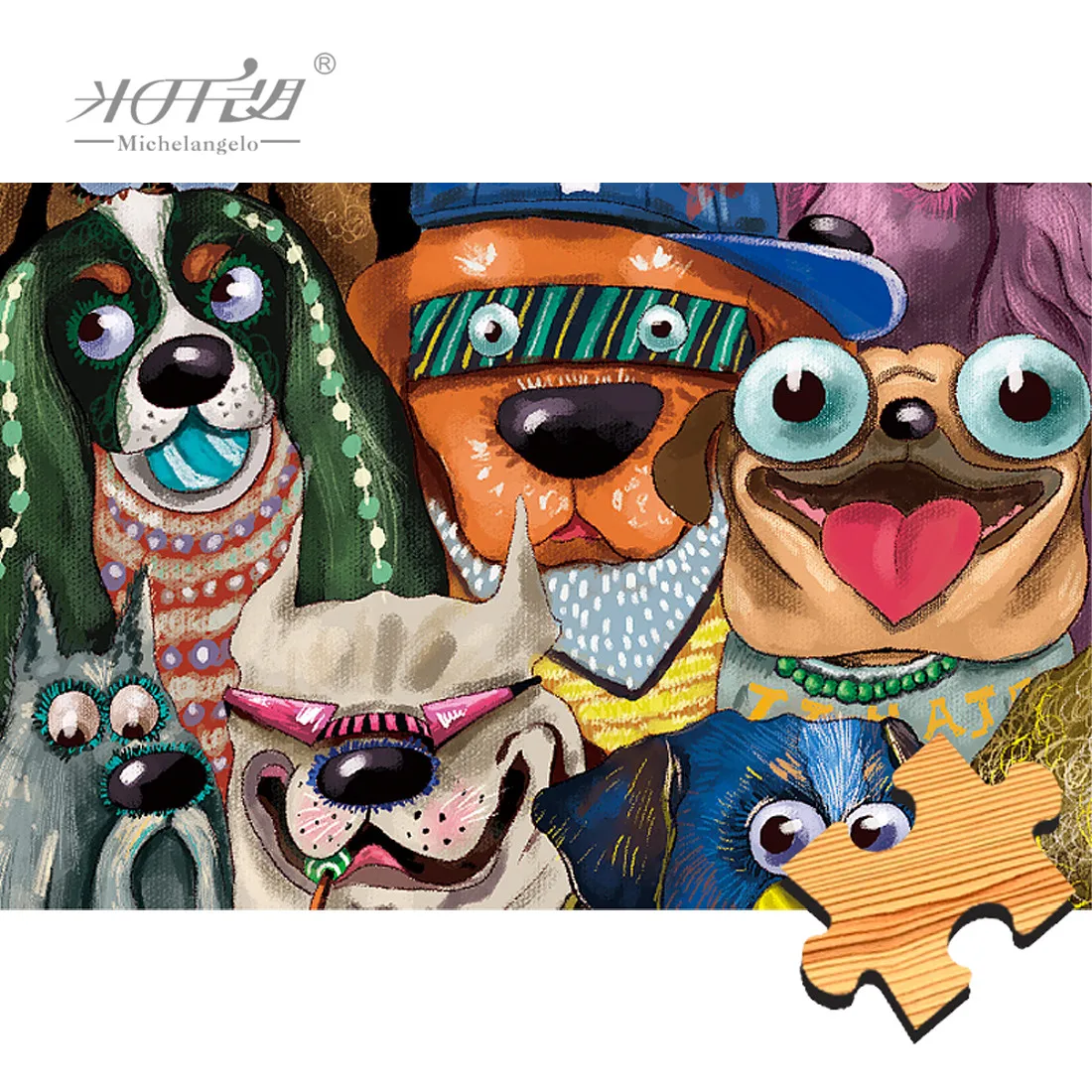 Michelangelo Wooden Jigsaw Puzzle 500 1000 1500 2000 Pieces Dog's Group Photo Cartoon Animals Kid Educational Toy Painting Decor