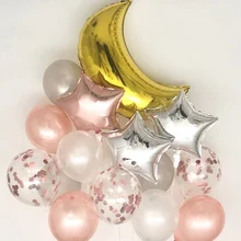 24Pcs/Set Moon And Star Balloons Bouquet Rose Gold Latex Balloons For Baby Shower Bridal Shower Eid Ramadan Party Decoration
