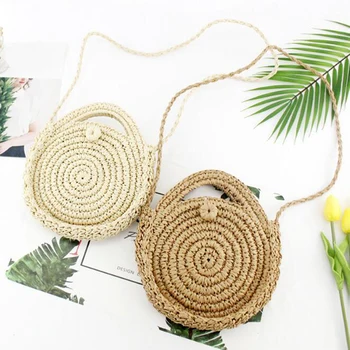 

Women Woven Hand-held Round Paper Rope Handmade Small Fresh Straw Bag Messenger Woven Beach Bag