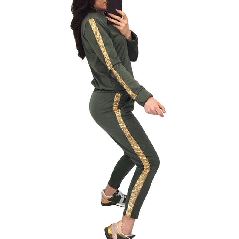 Женский спортивный костюм на молнии с длинным рукавом толстовки Топ Повседневные Спортивные штаны Модный комплект из двух предметов сексуальный костюм для бега для женщин - Цвет: green