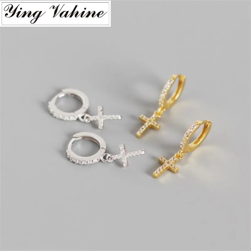 Ying vahine 925 пробы серебряные сверкающие и блестящие цирконы крест кулон серьги гвоздики для женщин