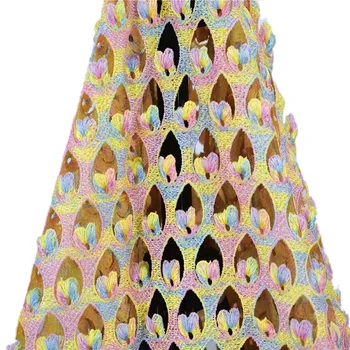 

2020 High quality cord lace fabric for woman dress GXW3 Appliqued design pink-blue-yellow African water soluble lace fabric