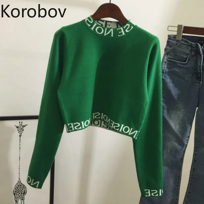 Korobov, уличная одежда, полуводолазка, свитер с вышитыми буквами, корейский короткий пуловер с длинным рукавом, модный Sueter Mujer 78686