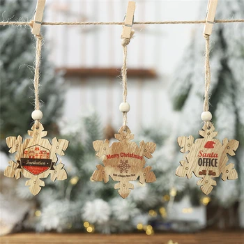 

2019 Xmas New Year Christmas decorations Wooden English letter snowflake christmas tree pendant Painted snowflake tree tag 2pcs