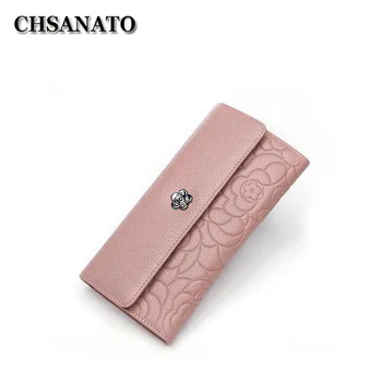 

CHSANATO Women Wallets Brand Designer Cow Leather Floral Wallet Female Hasp Dollar Price Long Phone Women Wallets And Purses
