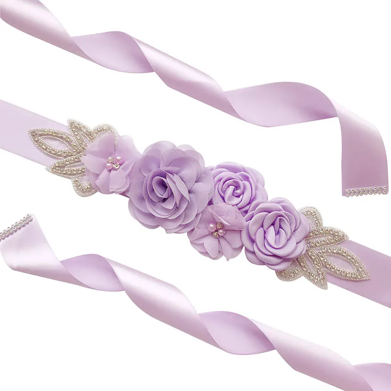 Розовый белый Trouwjurk riem имитация розы Элегантные украшения пояс аксессуары цветок свадебное платье бисером пояса платье ремни - Цвет: lilac