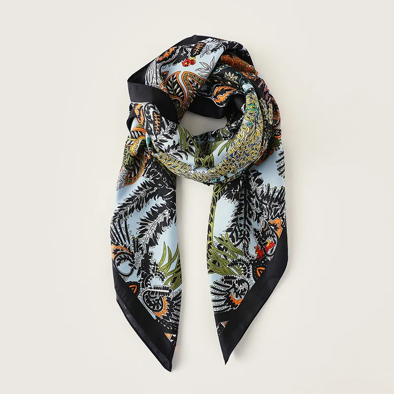 Summer Luxury Brand Silk Scarf Square Women Shawls And Wraps Fashion Office Small Hair Neck Hijabs Foulard Scarves 90*90cm 6