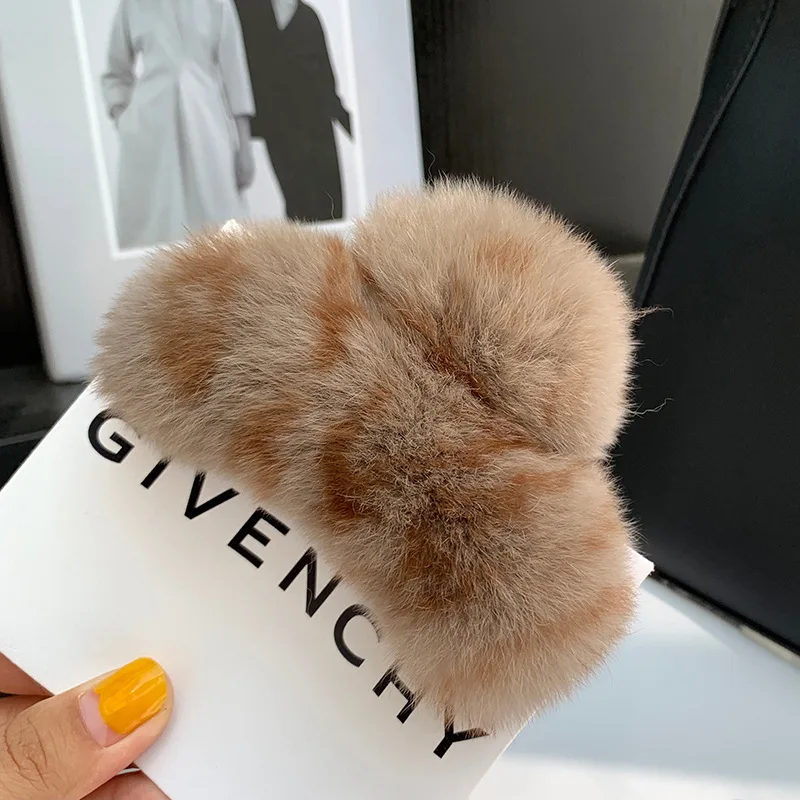 Luxury Fur Rex Rabbit Large Barrette Crab Hair Claws Women Large Size Hair Clamps Claw Clip Crab Chic Hair Accessories Gift hair bow for ladies Hair Accessories