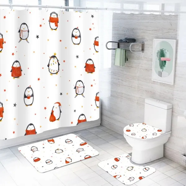 Рождественский пингвин наборы занавесок для душа 4 шт. Набор ковриков для ванной с ванной коврики для туалета покрытие напольный коврик, водонепроницаемый занавес для ванной комнаты s - Цвет: color-3