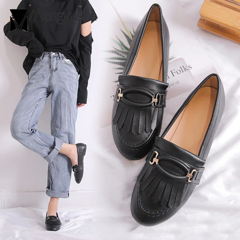 

new designer British tassel leather flats women buckle belt flat mocassin oxford shoes for women fringe espadrilles C68