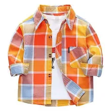 Клетчатая рубашка для мальчиков и девочек хлопковая дизайнерская Детская рубашка с отворотами Детская рубашка, куртка для детей, Рождественский подарок ZL186