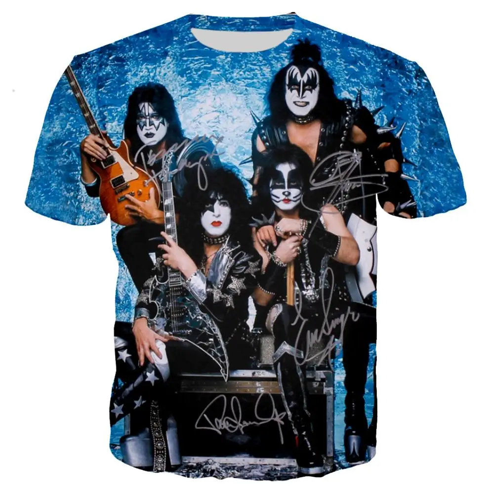 Летняя модная футболка с 3D принтом KISS Band для мужчин/wo, Мужская Уличная футболка в стиле рок, футболка с круглым вырезом для мальчиков, мужская одежда, топ большого размера 5XL