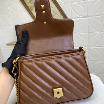 

Women's Fashion Luxury Designer Genuine Leather Cowhide Twill Shoulder Bag Elegant 20cm Mini Chain Flap Handbag with Top Handle