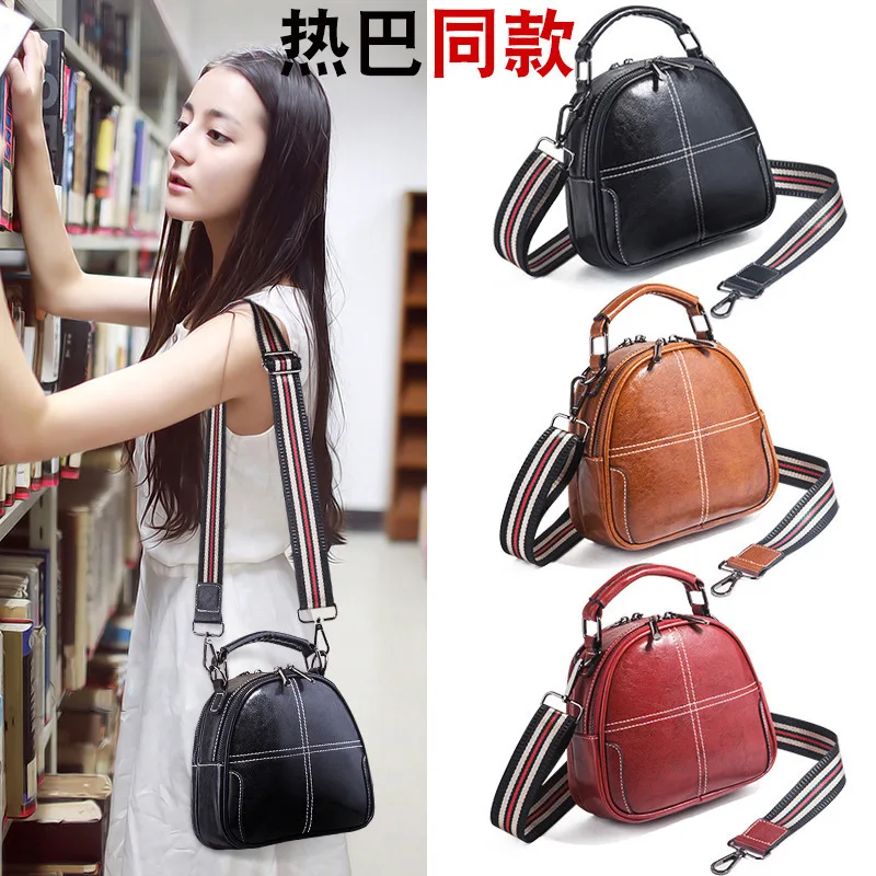 

New Arrival Leather Bag Women's 2019 New Style Korean-style Versitile Fashion Broadband Cowhide Crossbody Bag New WOMEN'S Bag