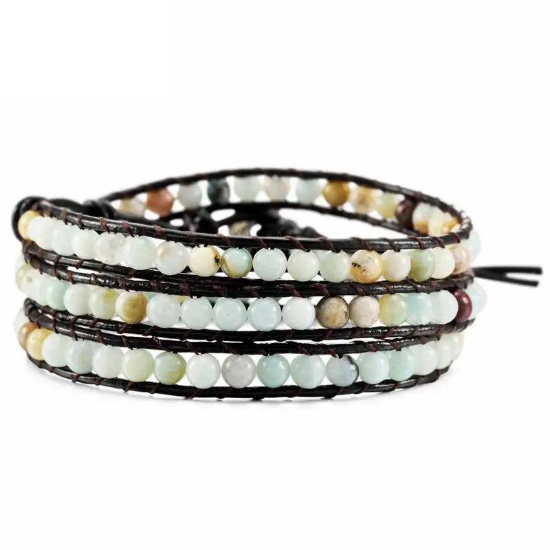 Многослойный кожаный браслет с бусинами Регулируемая манжета из бисера Веревка Ювелирные изделия Подарки