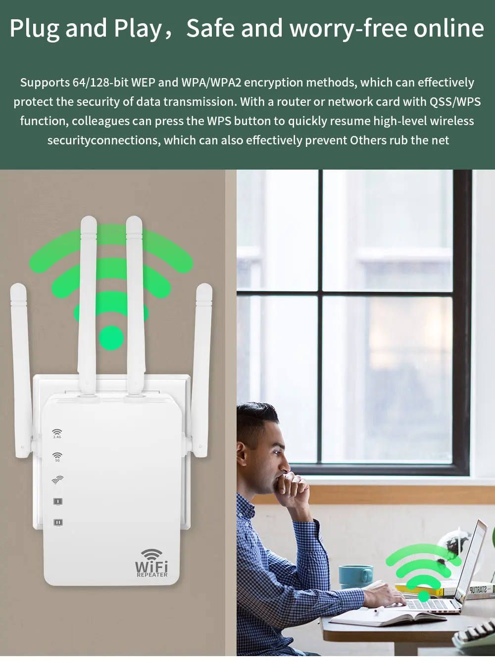 2.4G/5.8G Wifi Amplifier Wifi Repeater 1200Mbps Wifi Router Long Range Extender Home Wifi Signal Booster With 1*100M Lan Port home wifi signal booster