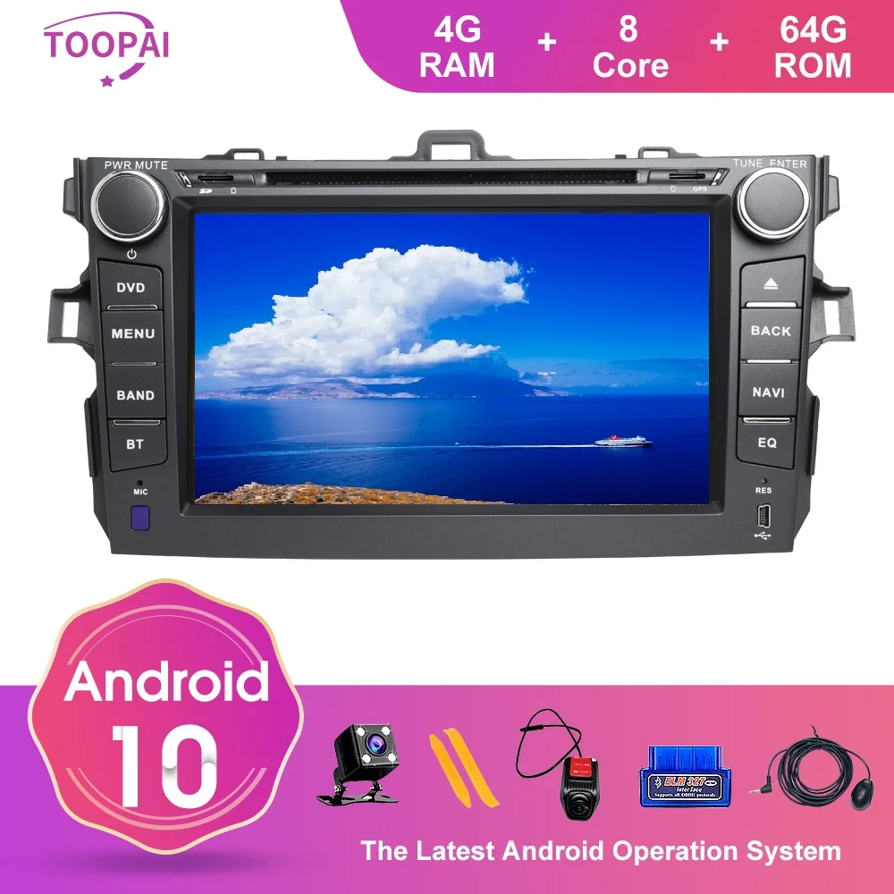 TOOPAI Android 10 For Toyota Corolla 2007-2011 Auto FM Radio Head Unit Stereo GPS Navi Car Multimedia Player DVD IPS SWC DSP | Автомобили
