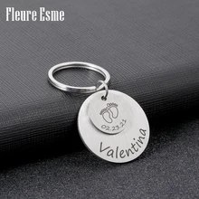 

Personalized Name Baby Round Key Chain Date of Birth for Newborn Commemorate Baby Stats Keyring New Mom Gift Key Accessories