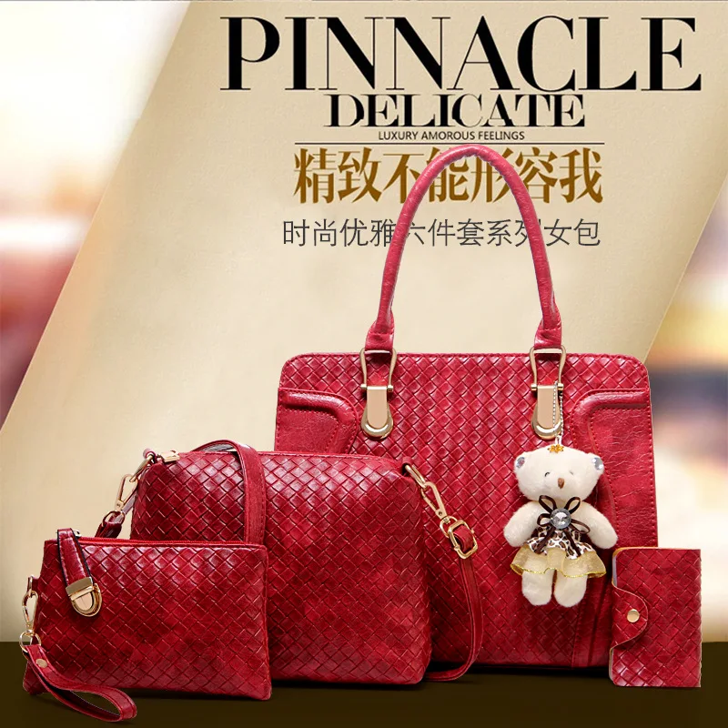 

2018 New Style WOMEN'S Bag Europe And America Fashion Bear Four-piece Set Different Size Bags Weaving Hand Shoulder Oblique WOME